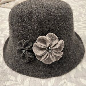 Indigo Soul Dark Gray Wool Hat with Floral Details